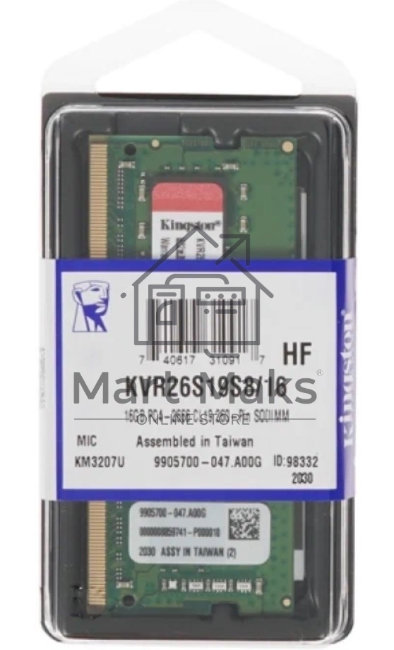 Оперативная память Kingston ValueRAM, DDR4, 16GB (1x16GB), 2666MHz, CL19, SO-DIMM