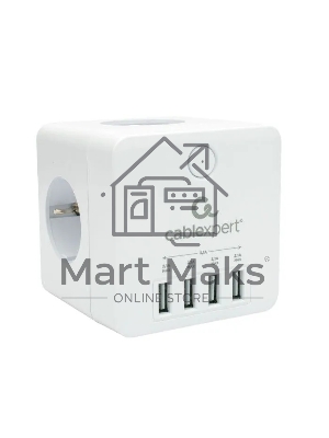 Сетевой фильтр Cablexpert Cube CUBE-4-U4-W, 4 р, 16А, 4хUSB, ур.защиты 2+, белый, коробка