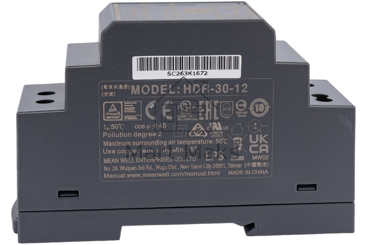 Блок питания MeanWell HDR-30-12 12В, 2А, 24Вт