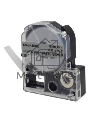 Картридж ленточный Cactus CS-LK4SBE черный шрифт, серебристый матовый фон (12 мм, 9 м) для Epson LW300/LW400/LW700/LW600P/LW1000P/K400/Z700/Z900