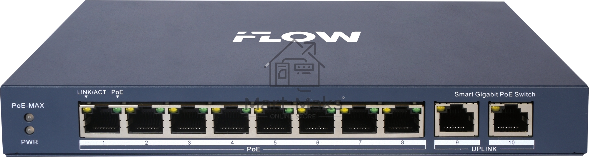 Коммутатор iFLOW F-SW-EM610POE-VM, 8×1 Гбит/с PoE + 2×1 Гбит/с Комбо (RJ45/SFP), настраиваемый