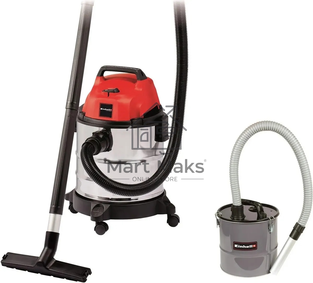 Строительный пылесос Einhell TC-VC 1820 S Kit серебристый/красный, 1250 Вт, уборка сухая/влажная, пылесборник мешок, 20 л