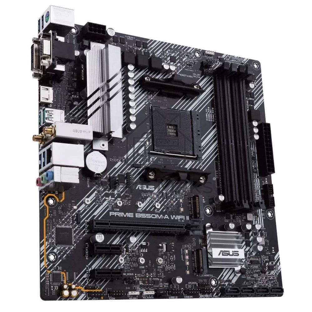 Материнская плата ASUS PRIME B550M-A WIFI II, AM4, AMD B550, 4xDDR4, 4xSATA, 2xM.2, 1xPCI-E 4.0 x16, 2xPCI-E x1, 1xDVI-D, 1xHDMI, 1xVGA, 1x 1Gb LAN, 2xUSB-A 3.2 Gen 2, 4xUSB-A 3.2 Gen 1, 3x3.5 мм, 7.1, Micro-ATX