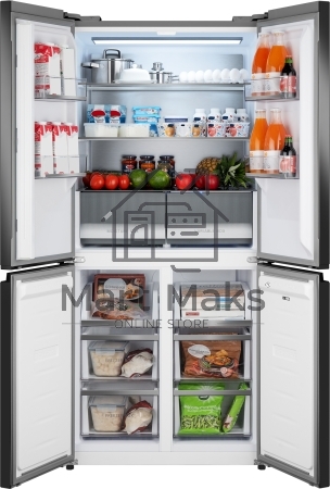 Холодильник Weissgauff WCD 450 Bru Steel Glass NoFrost Inverter матовая сталь трехкамерный 287/163л морозилка снизу, No Frost, Side by Side