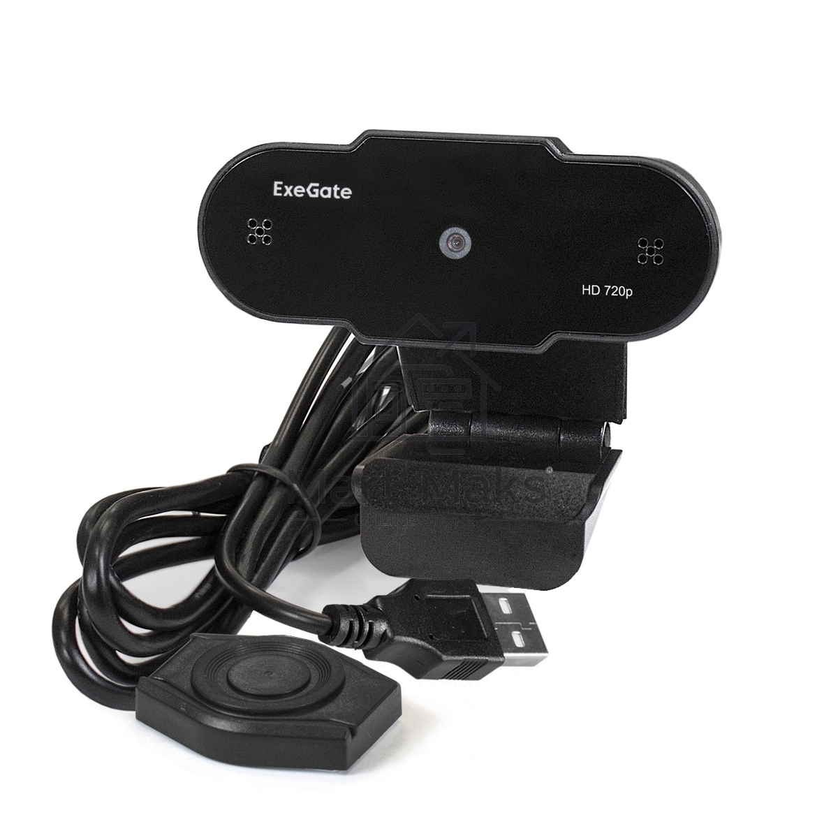 Веб-камера ExeGate BlackView C525 HD 1280x720, 30 кадр/с, USB Type-A, микрофон (шумоподавление), шторка приватности, универсальное крепление, штатив в комплекте