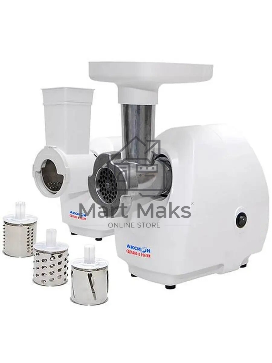 Мясорубка электрическая Аксион М25.03 белый, 1500 Вт, 1.7 кг/мин, защита от перегрузки, насадки - 5