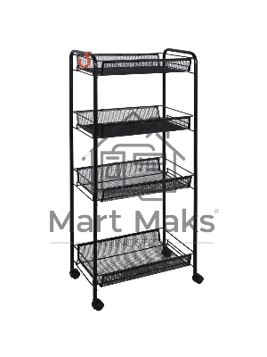 Этажерка Ладья 24К черная, на колесиках Э342Ч