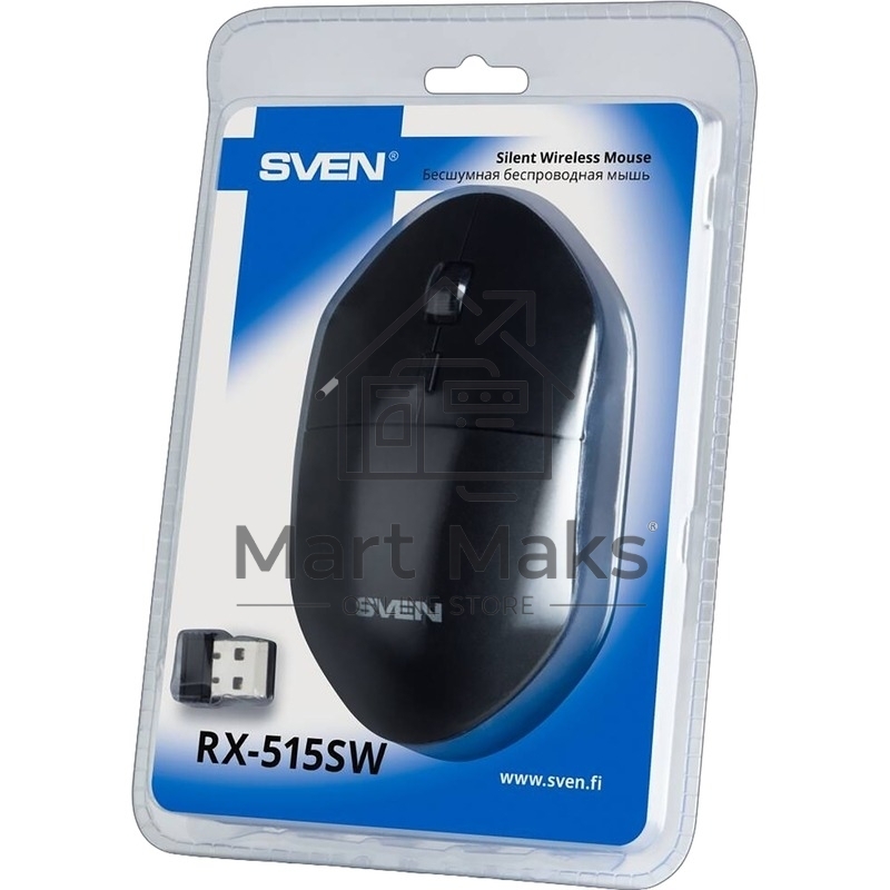 Мышь беспроводная SVEN RX-515SW черный, 1600 dpi, радиоканал, USB, кнопки - 4