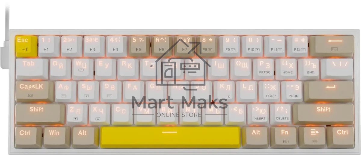 Клавиатура проводная REDRAGON Fizz RU,Rainbow,бежевый/желтый,red свитч