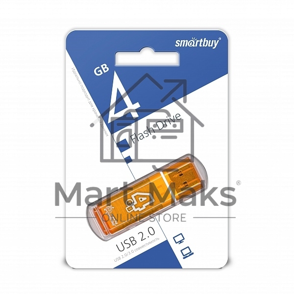 Флешка USB R/W R/W SmartBuy 4Gb USB Drive <USB2.0> SmartBuy Glossy series Orange (SB4GBGS-Or)