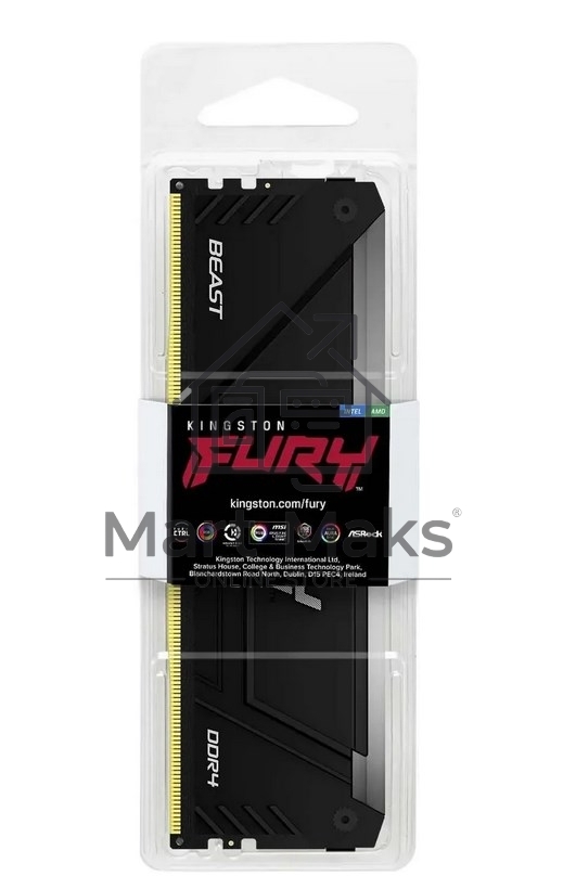Оперативная память Kingston Fury Beast, DDR4, 16GB (1x16GB), 3600MHz, CL18, DIMM, с радиатором, RGB, черный
