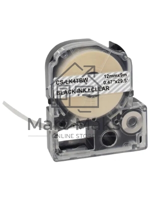 Картридж ленточный Cactus CS-LK4TbW черный шрифт, прозрачный фон (12 мм, 9 м) для Epson LW300/LW400/LW700/LW600P/LW1000P/K400/Z700/Z900