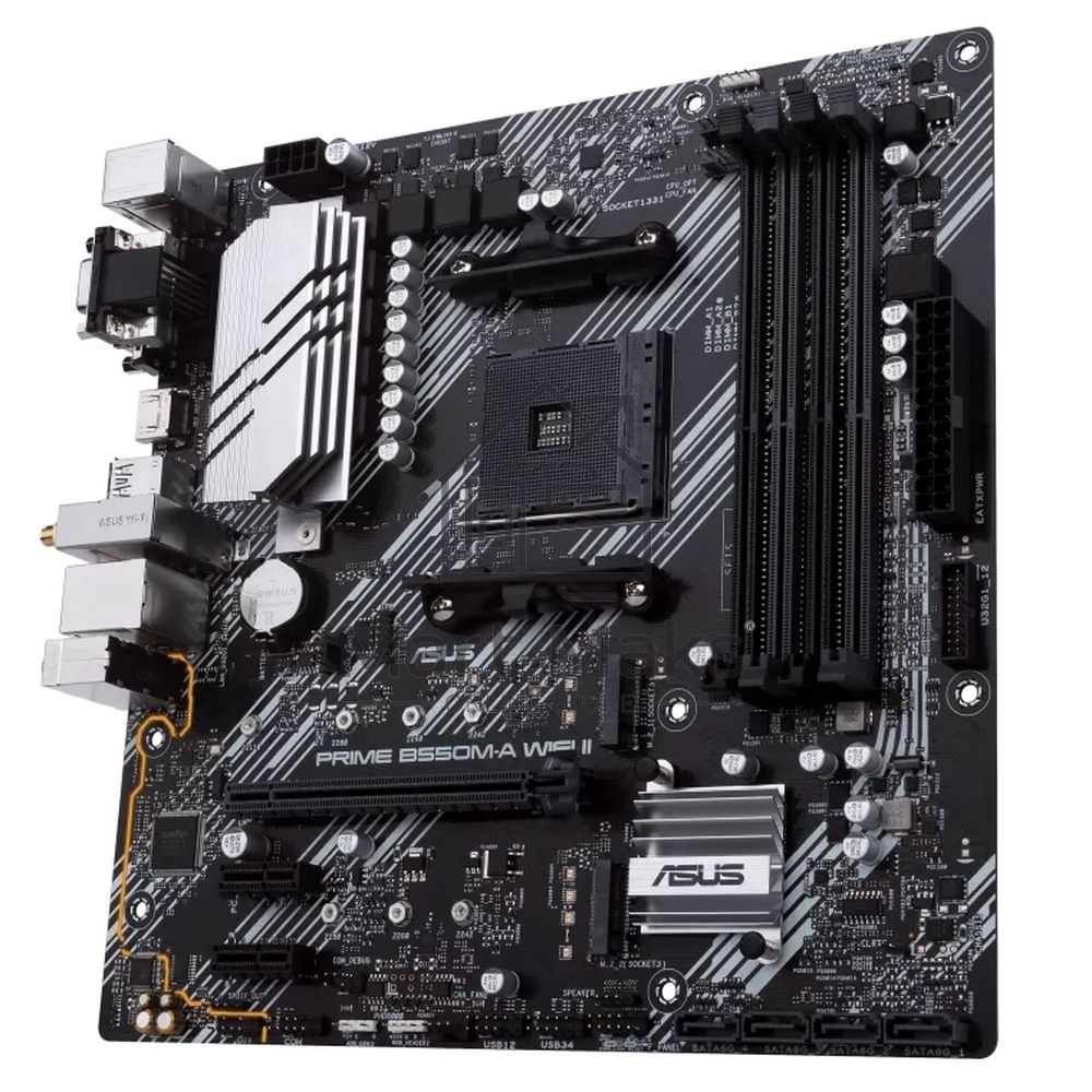 Материнская плата ASUS PRIME B550M-A WIFI II, AM4, AMD B550, 4xDDR4, 4xSATA, 2xM.2, 1xPCI-E 4.0 x16, 2xPCI-E x1, 1xDVI-D, 1xHDMI, 1xVGA, 1x 1Gb LAN, 2xUSB-A 3.2 Gen 2, 4xUSB-A 3.2 Gen 1, 3x3.5 мм, 7.1, Micro-ATX