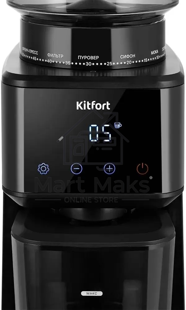 Кофемолка Kitfort КТ-7517 165Вт сист.помол.:жернова вместим.:275гр черный/серебристый