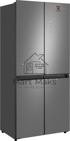 Холодильник Weissgauff WCD 450 Bru Steel Glass NoFrost Inverter матовая сталь трехкамерный 287/163л морозилка снизу, No Frost, Side by Side