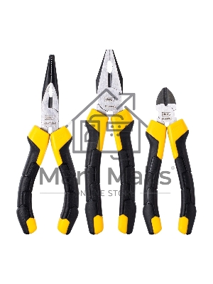 Набор плоскогубцев Deli DL2008Z-3 8-дюймовые комбинированные плоскогубцы, 6-дюймовые длинногубцы, 6-дюймовые диагональные плоскогубцы. Высокоуглеродистая сталь. Двухкомпонентная ручка