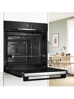 Встраиваемый духовой шкаф с добавлением пара Bosch HQG572EB3 Serie 4, Auto Pilot 15, объем 71 л , 9 режимов нагрева, 3D Hotair, Soft move door,телескопические направляющие 1уровень,гидролиз и пиролиз, сенсорное управление, черный+профиль из нержавеющей ст