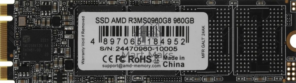 Накопитель SSD AMD Radeon R3MS0960G8, 960Gb, M.2 2280, SATA, R/W 550/500