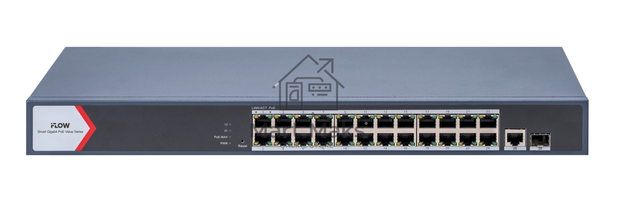 Коммутатор iFLOW F-SW-EM626POE-VM, 24×1 Гбит/с PoE + 2×1 Гбит/с Комбо (RJ45/SFP), настраиваемый