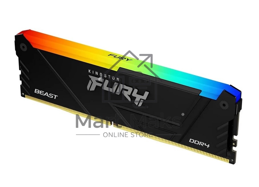 Оперативная память Kingston Fury Beast, DDR4, 16GB (1x16GB), 3600MHz, CL18, DIMM, с радиатором, RGB, черный