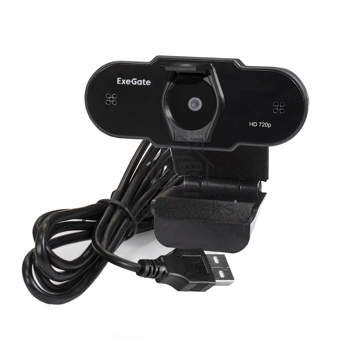 Веб-камера ExeGate BlackView C525 HD 1280x720, 30 кадр/с, USB Type-A, микрофон (шумоподавление), шторка приватности, универсальное крепление, штатив в комплекте