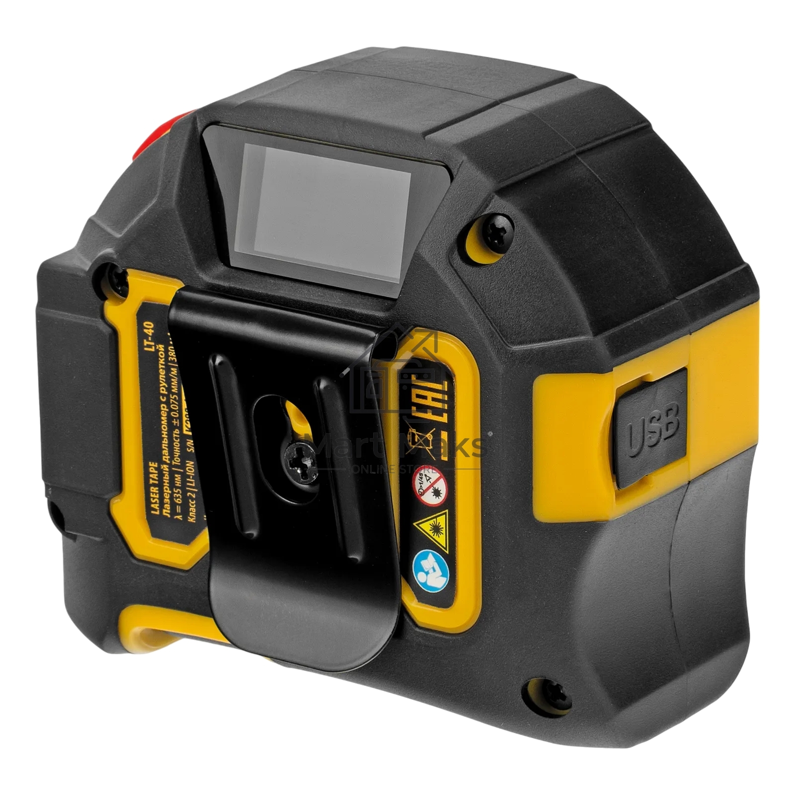 Лазерный дальномер с рулеткой Denzel LT-40, 5м x 19 мм, дальномер 40м, автомат. фиксация