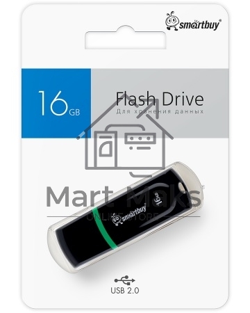 Флешка USB Smartbuy Paean Black (SB16GBPN-K), 16Gb, USB 2.0, R/W 15/5, черный/зеленый