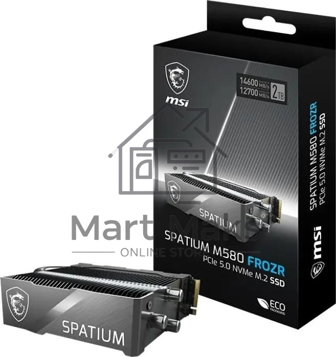 Накопитель SSD MSI 2Tb SPATIUM M580 M.2(22x80мм), NVMe, PCIe 5.0 x4, 3D TLC, R/W 14600/12700, IOPs -/-, DRAM buffer 4096, TbW 1400, DWPD 0.33, with Heat Spreader