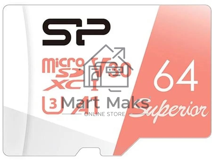 Флеш карта microSD 64Gb Silicon Power Superior A1 microSDXC Class 10 UHS-I U3 100/80 Mb/s (SD адаптер)