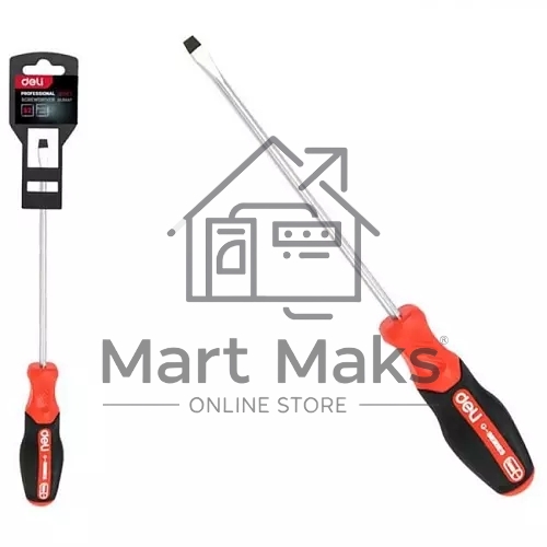 Отвертка шлицевая Deli DL3447 SL6x100мм сталь S2, матовый стержень, двухкомпонентная прорезиненная рукоять