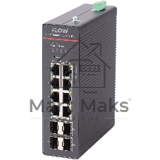 Коммутатор промышленный iFLOW F-SW-IM612HPOE-PM-8G4GO, 8×1 Гбит/с PoE + 4×1 Гбит/с SFP, настраиваемый