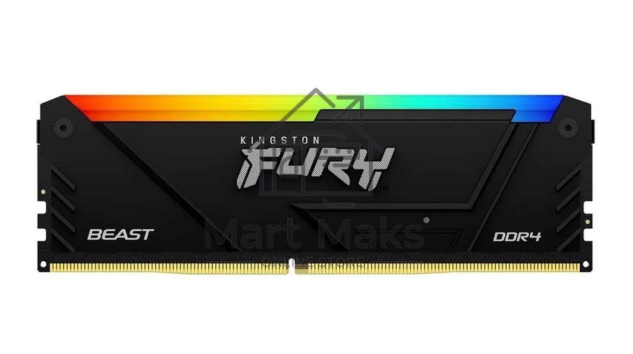 Оперативная память Kingston Fury Beast, DDR4, 16GB (1x16GB), 3600MHz, CL18, DIMM, с радиатором, RGB, черный