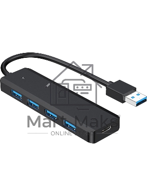 Концентратор USB 3.0 Gembird UHB-C414, 4 порта, кабель 19см, с доп питанием (Type-C)