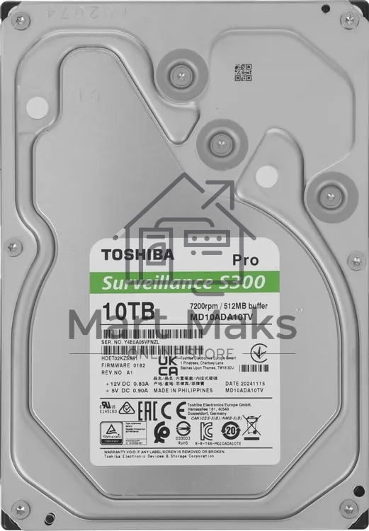 Жесткий диск HDD Toshiba S300 Pro 10Tb 7200rpm SATA III 512Mb 3.5