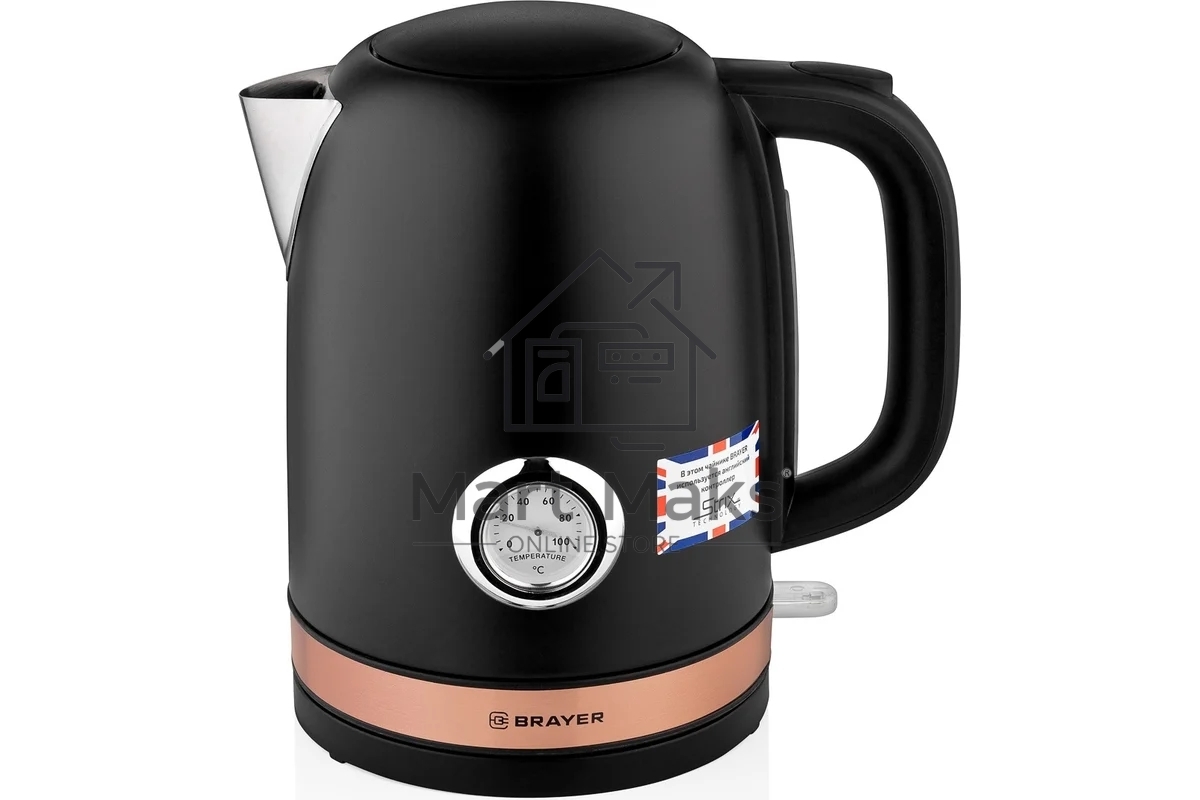 Чайник электрический BRAYER BR1005BK 2200Вт.1,7 л, STRIX, сталь окраш, термометр, черный
