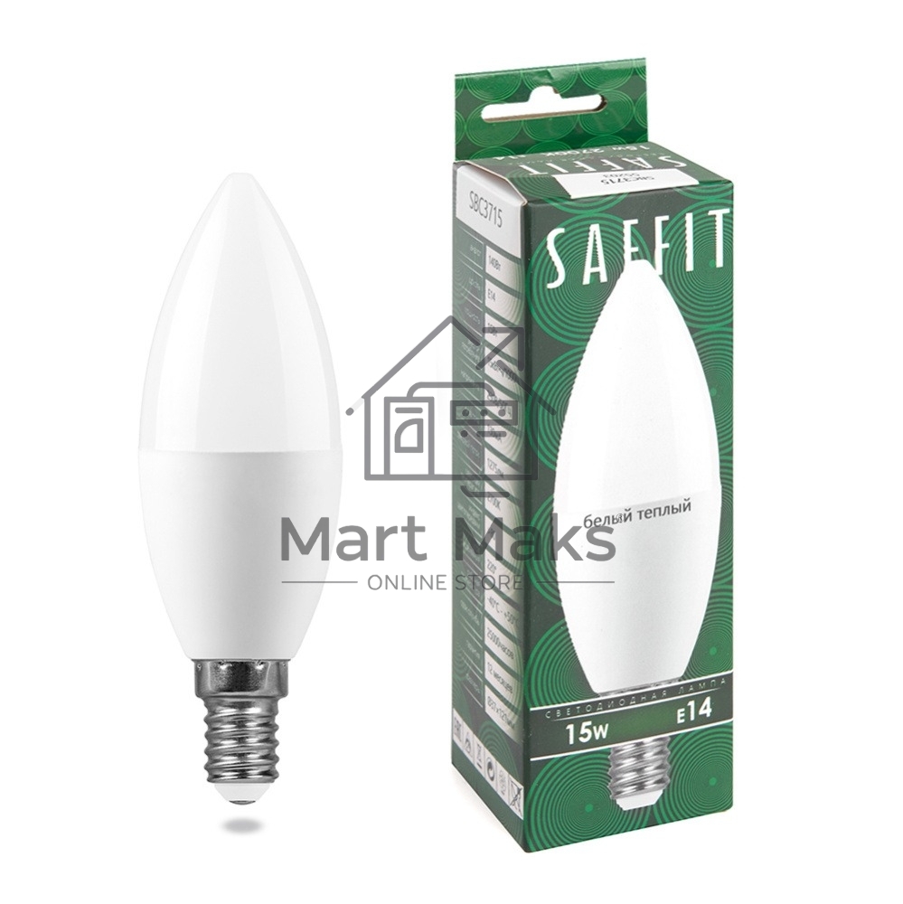 Лампа светодиодная SAFFIT SBC3715 LED 15вт Е14 теплый матовая свеча