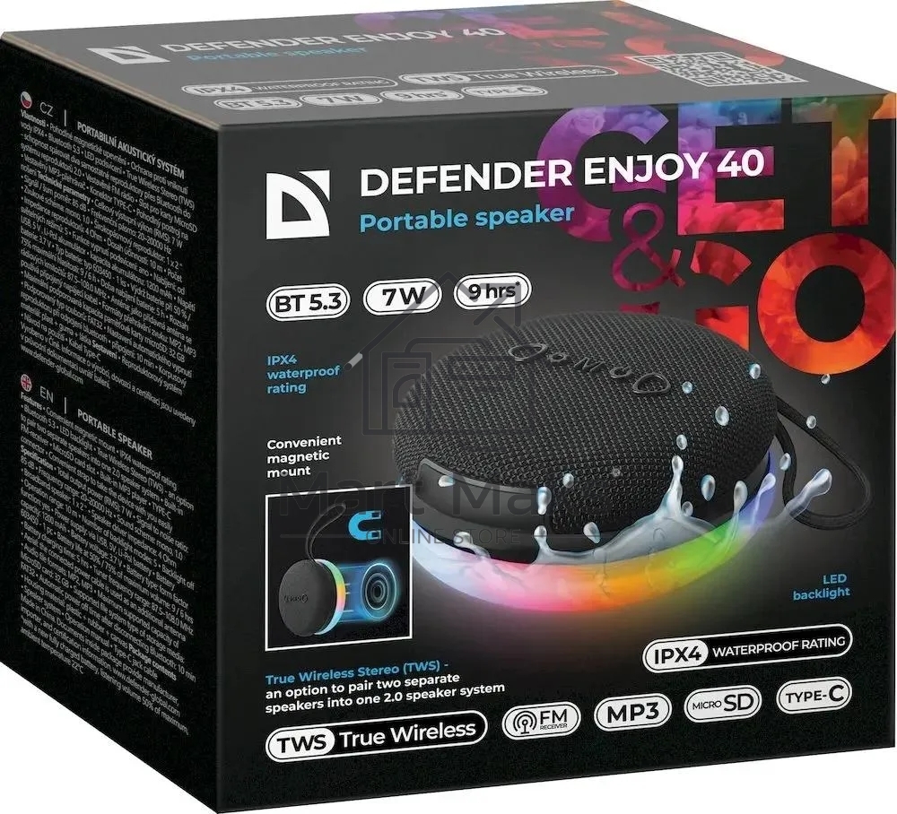 Портативная акустика DEFENDER (65141) Enjoy 40 7Вт, Magnet/BT/IPX4/FM/TF/TWS