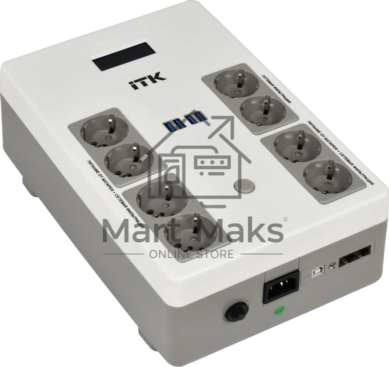 Источник бесперебойного питания ITK Electra EST8-1000VA-1-001 / 1000 ВА / 600 Вт  / 8 x CEE 7 (евророзетка)