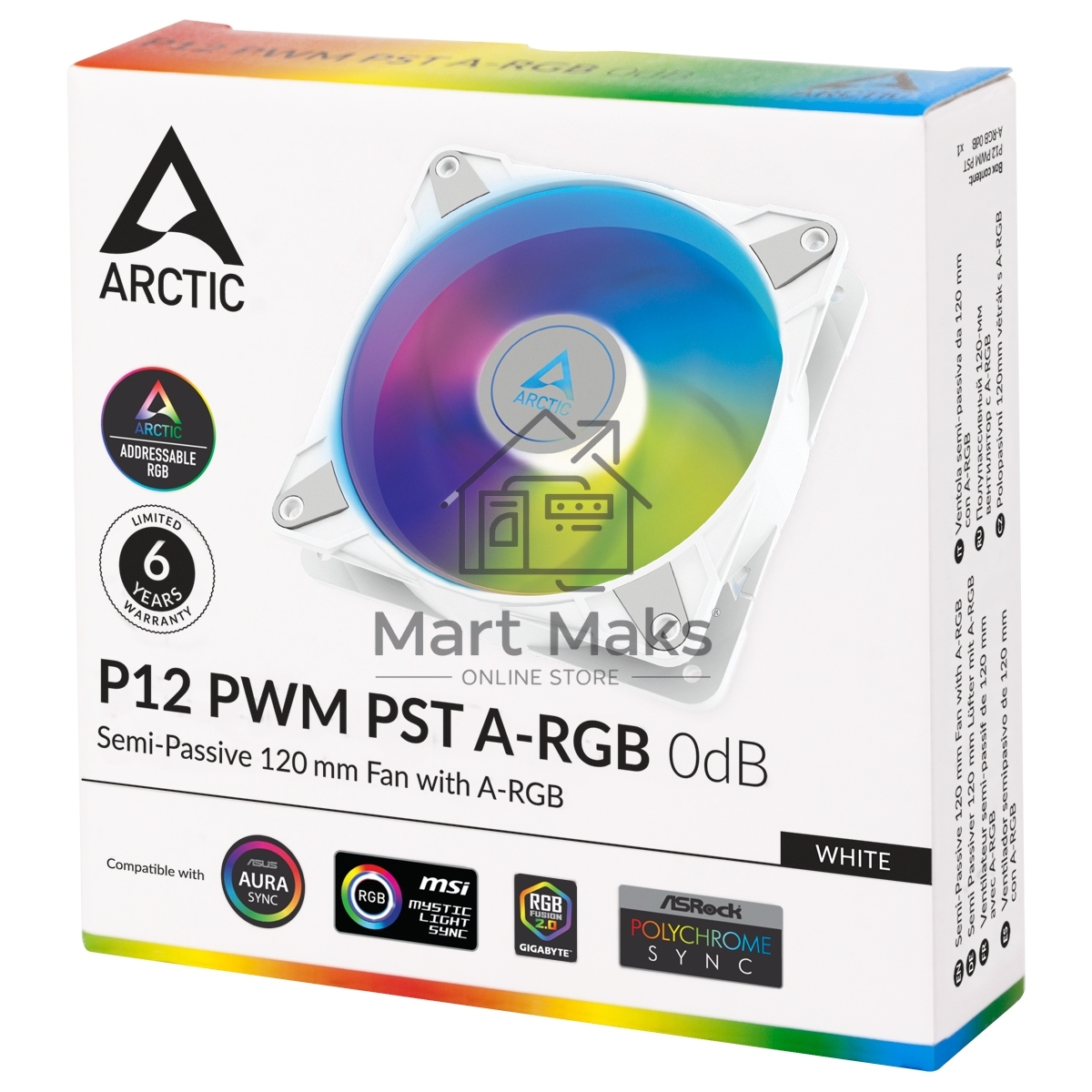 Вентилятор для корпуса Arctic P12 PWM PST A-RGB белый, 120 мм, 2000 об/мин, 22.5 дБ, 4 pin