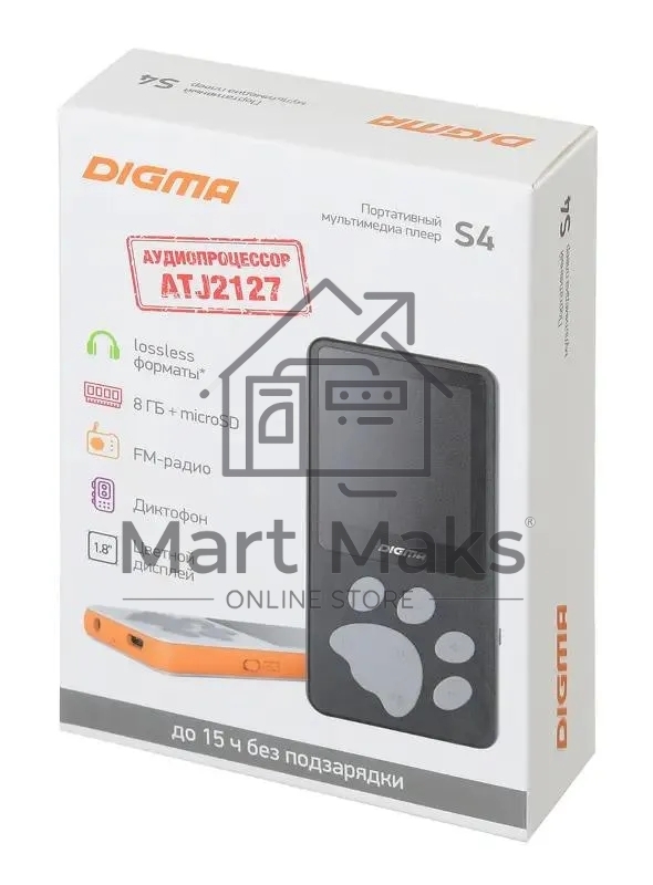 Плеер Hi-Fi Flash Digma S4 8Gb белый/оранжевый/1.8