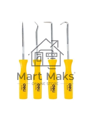 Набор крючков для слесарных работ 4шт Deli DL3104 (шило, крючки изогнутый, 45, 90, пластиковая рукоятка)