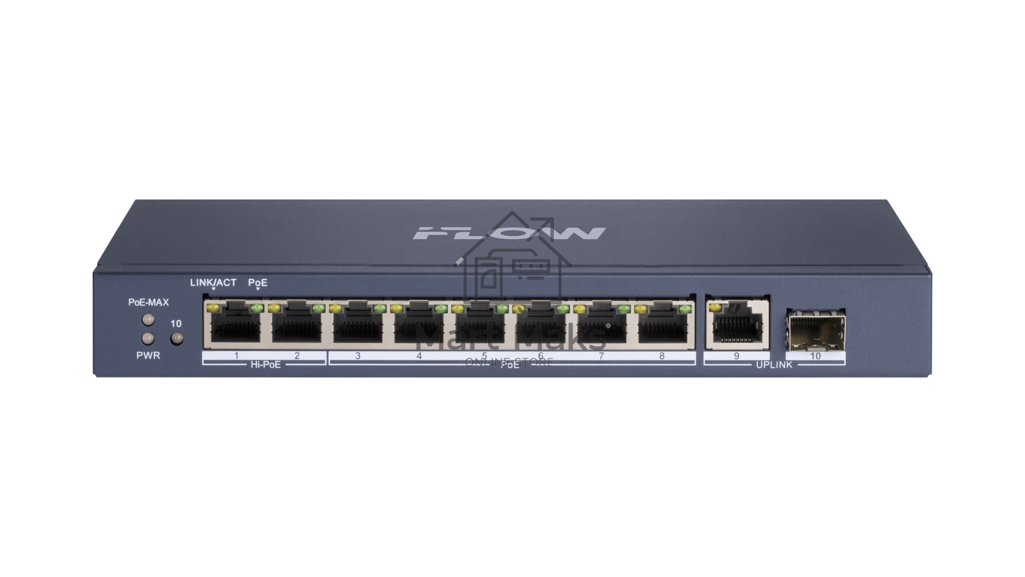 Коммутатор iFLOW F-SW-EU610HPOE-V, 8×1 Гбит/с PoE + 2×1 Гбит/с LAN, неуправляемый