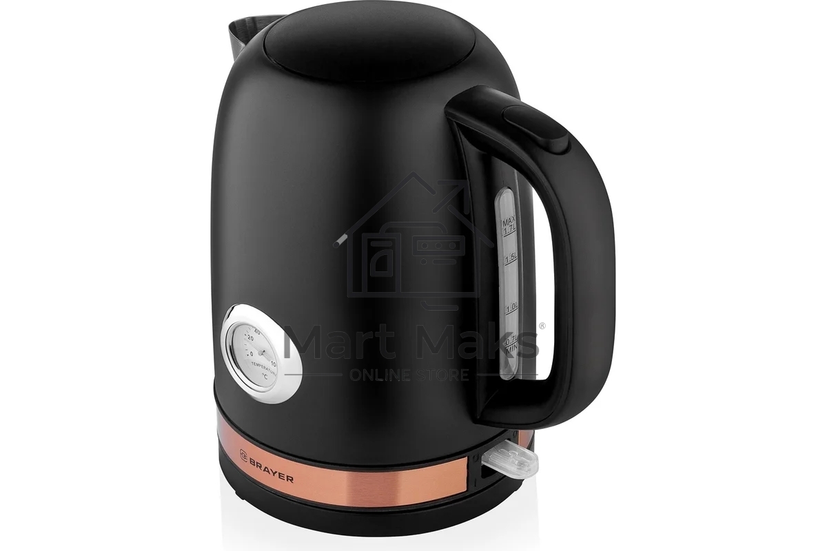 Чайник электрический BRAYER BR1005BK 2200Вт.1,7 л, STRIX, сталь окраш, термометр, черный
