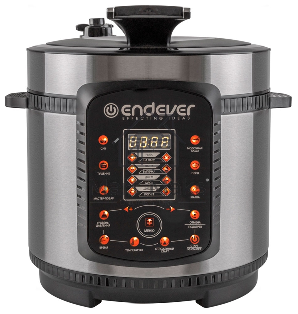 Мультиварка-скороварка Endever Vita-99, черный/стальной, мощность 1000 Вт, емкость 5л, 14 авторежимов работы, книга рецептов, 2 шт/уп.
