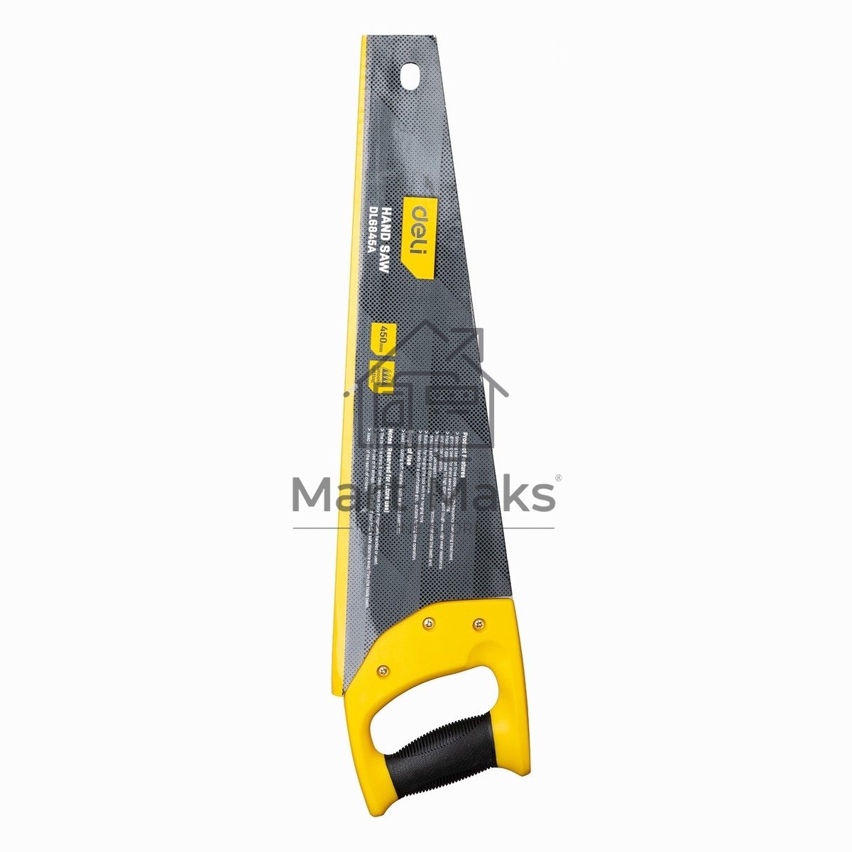Ножовка по дереву Deli DL6845A 450мм Материал: 65Mn. Термообработанная поверхность. Шлифовка зубов с 3-х сторон. Литая ручка из двухкомпонентного противоударного пластика.