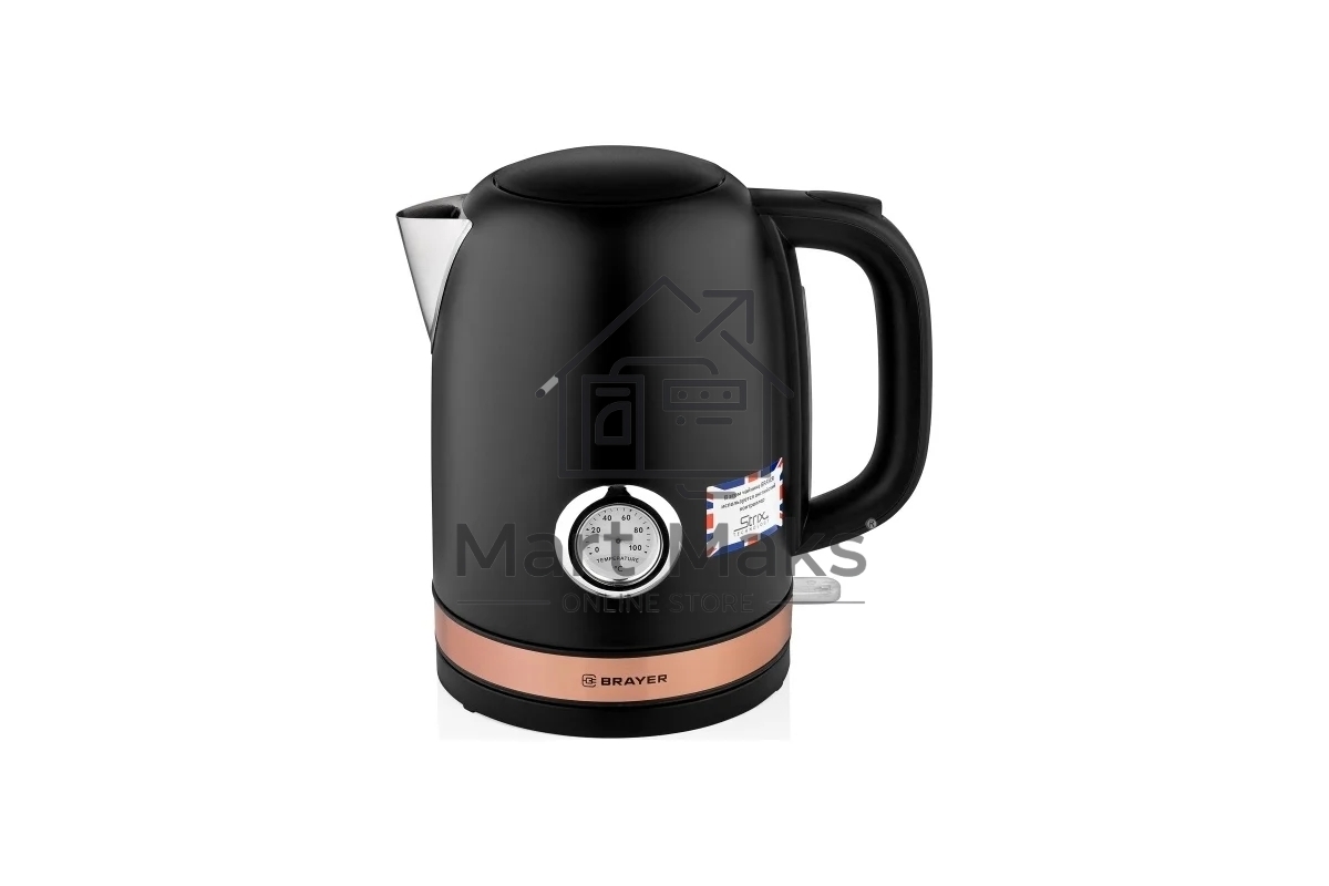 Чайник электрический BRAYER BR1005BK 2200Вт.1,7 л, STRIX, сталь окраш, термометр, черный