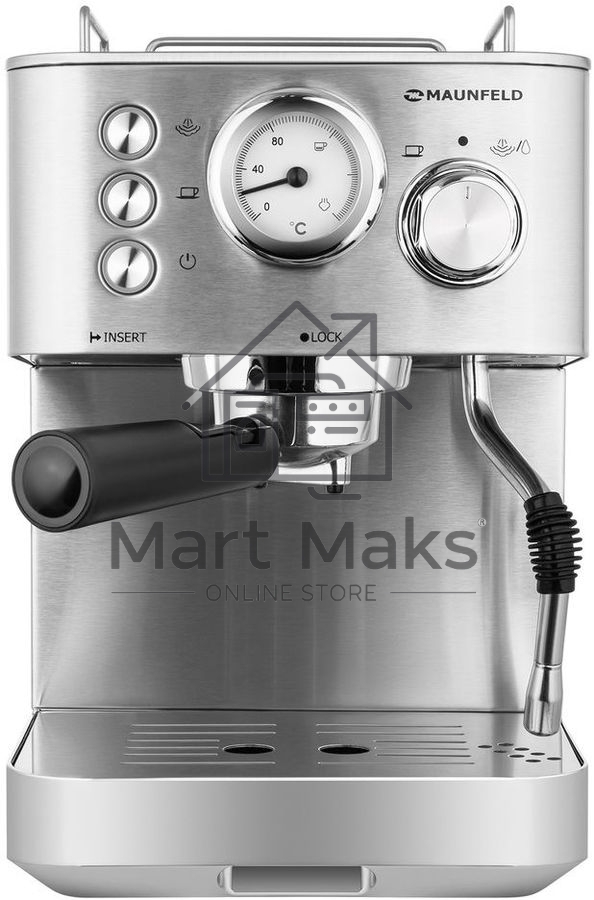Кофеварка рожковая Maunfeld MF-721S PRO нержавеющая сталь, исп. кофе - молотый/чалды, 1.5 л, 1140 Вт, 15 Бар.