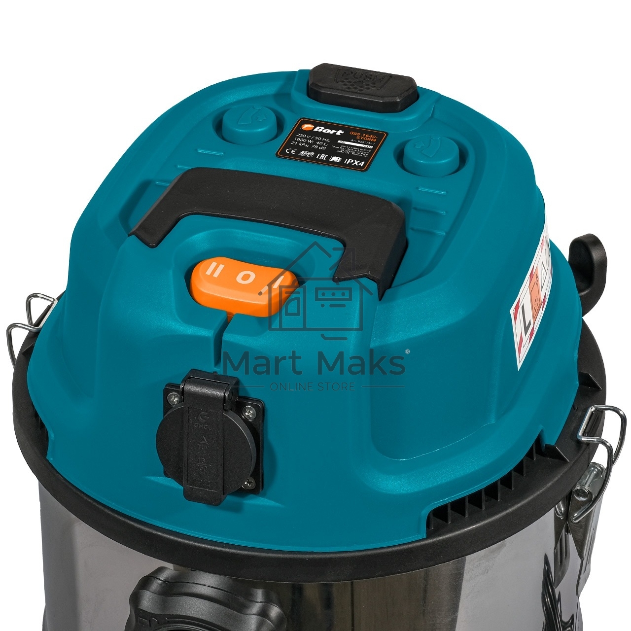 Строительный пылесос Bort BSS-1640-STORM синий, 270/1600 Вт, уборка сухая/влажная, пылесборник мешок/контейнер, 40 л