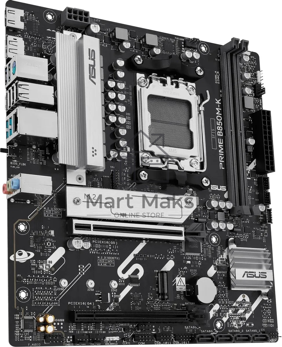 Материнская плата ASUS PRIME B850M-K, AM5, AMD B850, 2xDDR5, 4xSATA, 2xM.2, 1xPCIe 5.0 x16, 1xPCIe 4.0 x8, 1xDP (v1.4), 1xHDMI (v2.1), 1x2.5Gb LAN, 2xUSB-A 10Gbps, 2xUSB-A 5Gbps, 4xUSB-A 2.0, 3x3.5 мм, 7.1, mATX