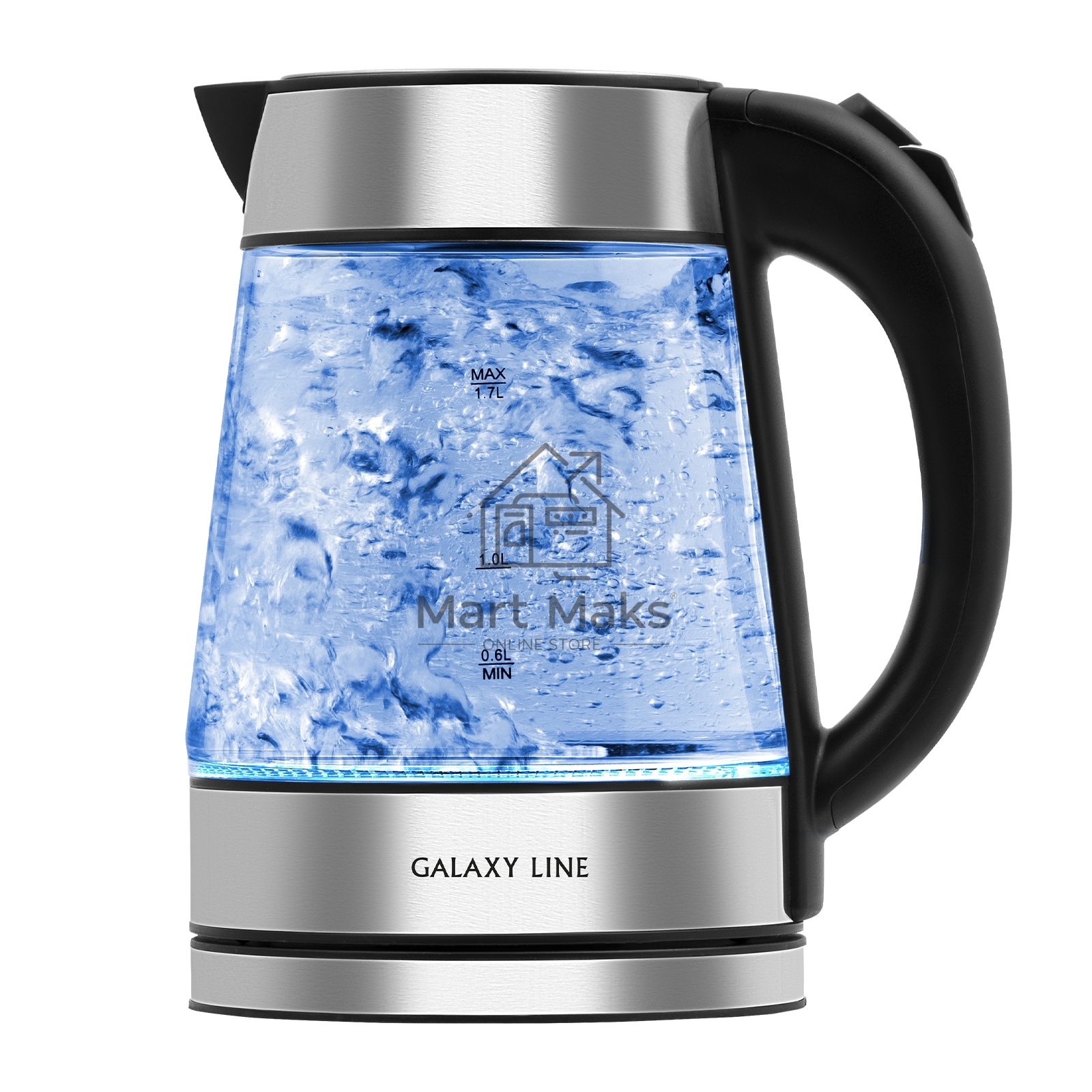 Чайник электрический Galaxy Line GL 0561, стекло, 2200 Вт, 1.7 л, многоцветная LED-подсветка, съемный фильтр, корпус из термостойкого стекла